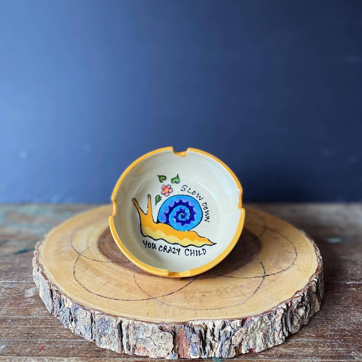 Snail ashtray wheel thrown and hand painted