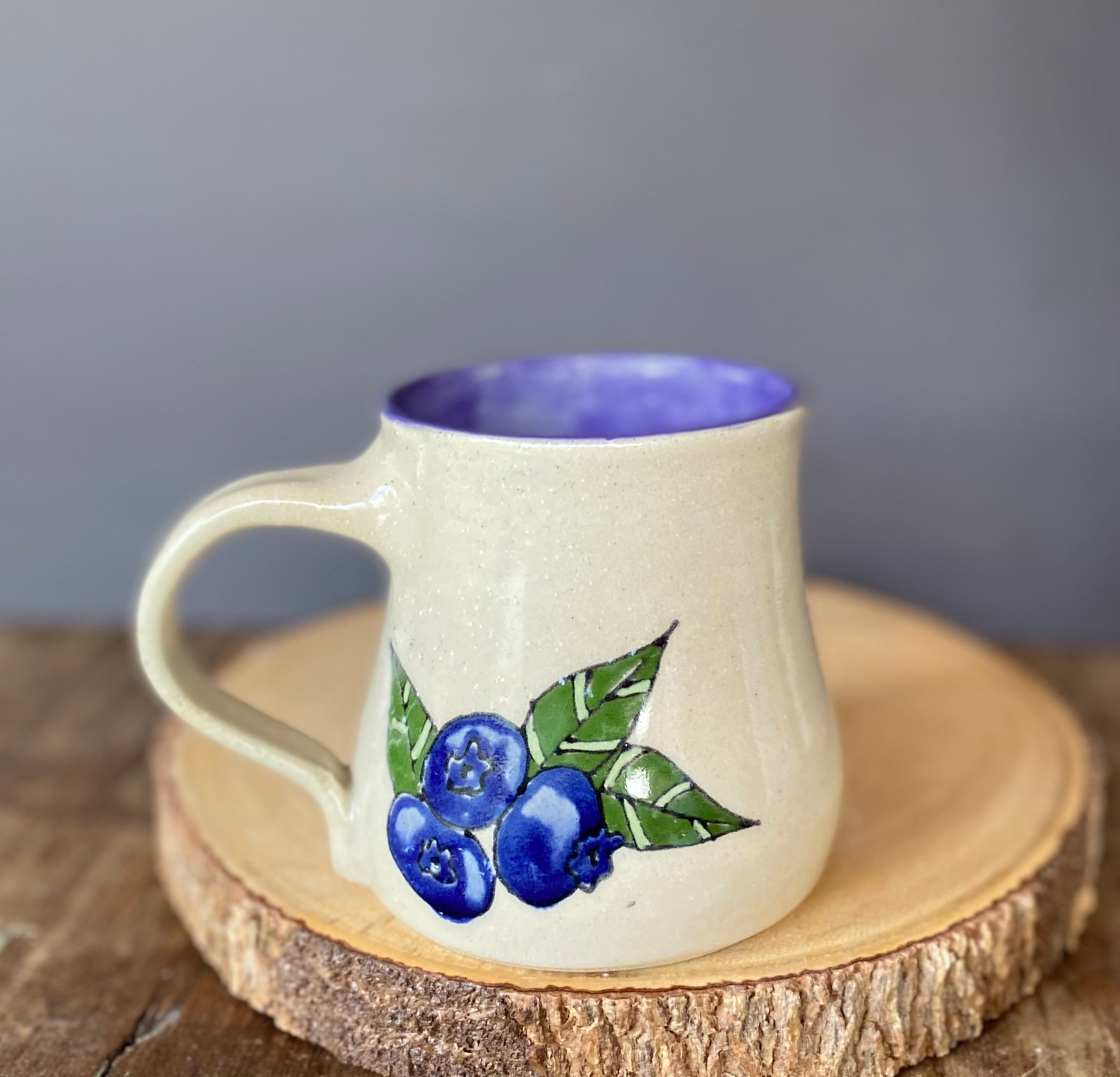 Blueberry Wheel Thrown Hand Painted Pottery Mug 12oz