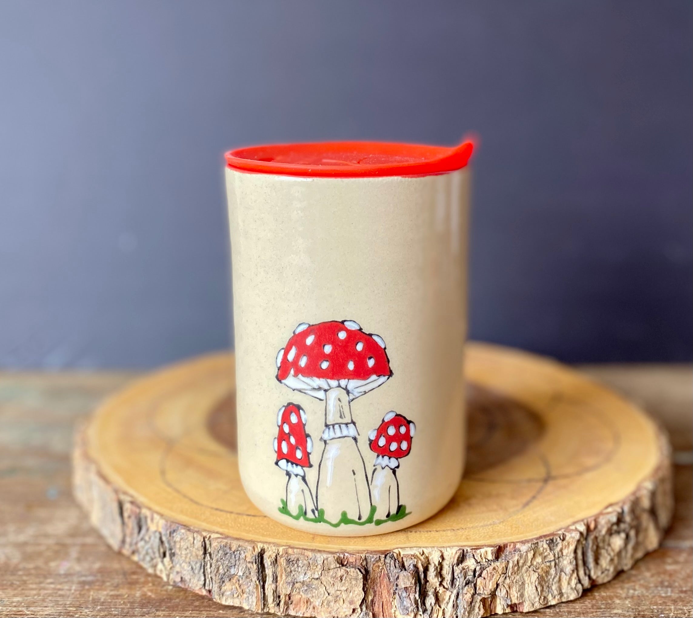 Toadstool Coffee Traveller Ceramic Wheel thrown and Hand Painted