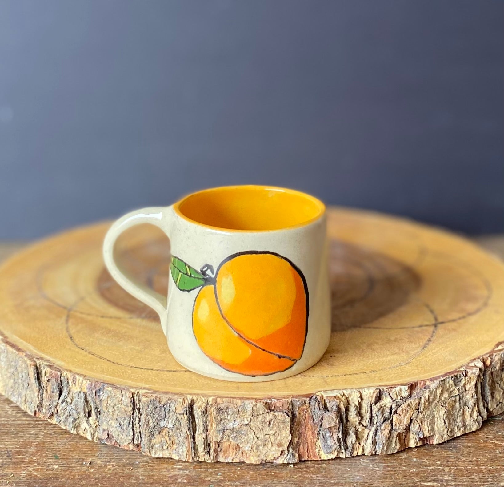 Peach Espresso Hand Painted and Wheel Thrown mug